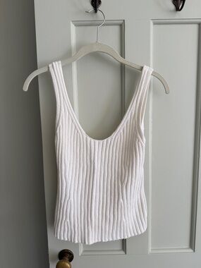 Vince White Ribbed Knit Tank Top - Women